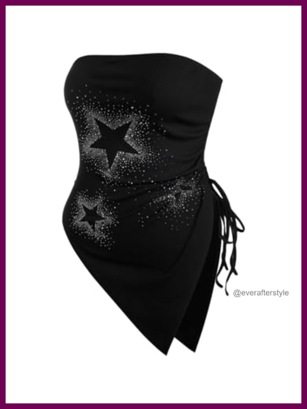 Plus Size Ruched Asymmetrical Tube Top Star Rhinestone Y2K Punk Grunge